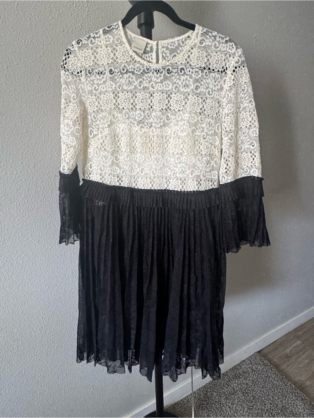 Pinko Two-Tone Lace Dress in White & Black